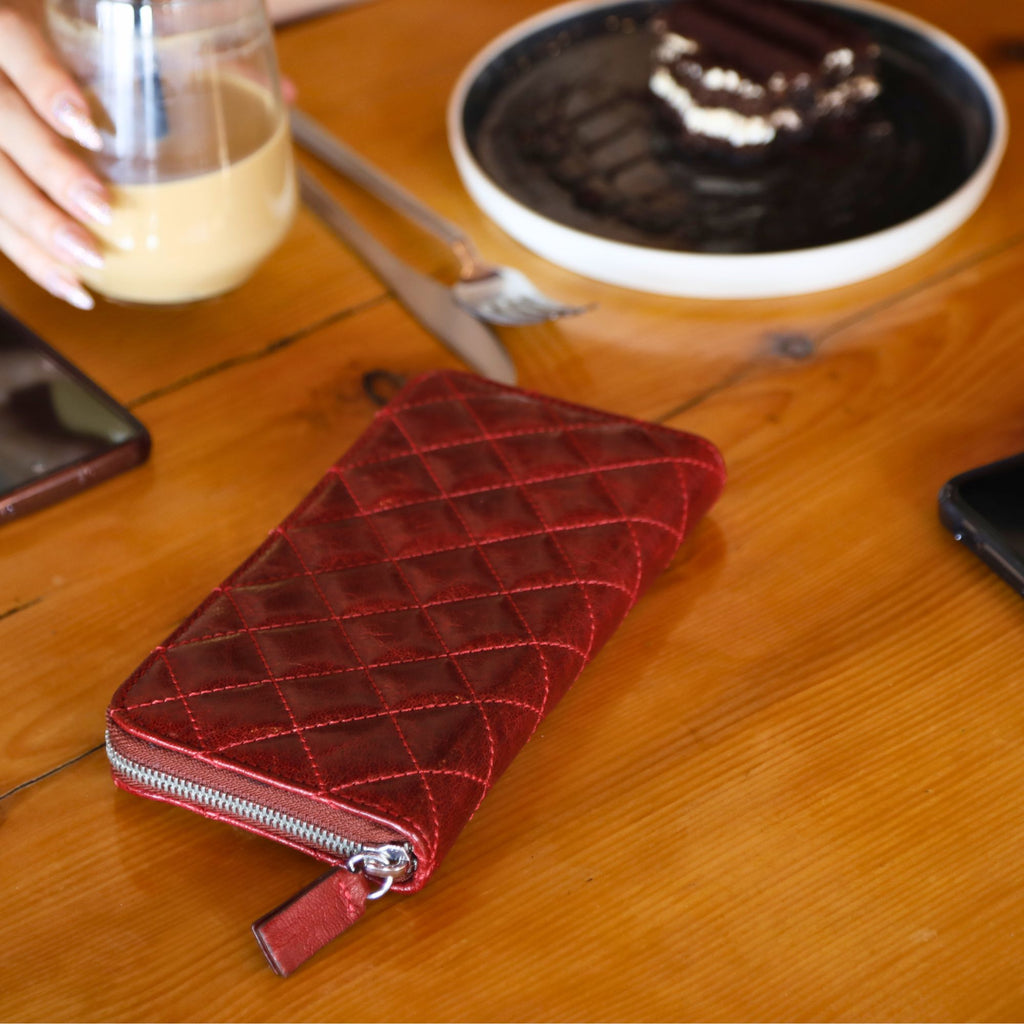 Leather Quilted Women's Wallet | Stone Grey | Sherry