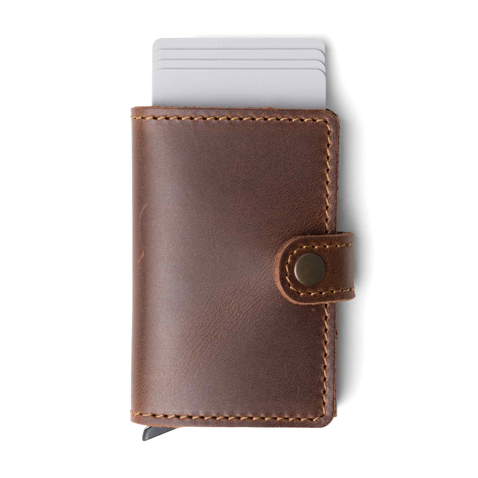 Leather Quick Card Access Wallet | Antique Brown | Agustine