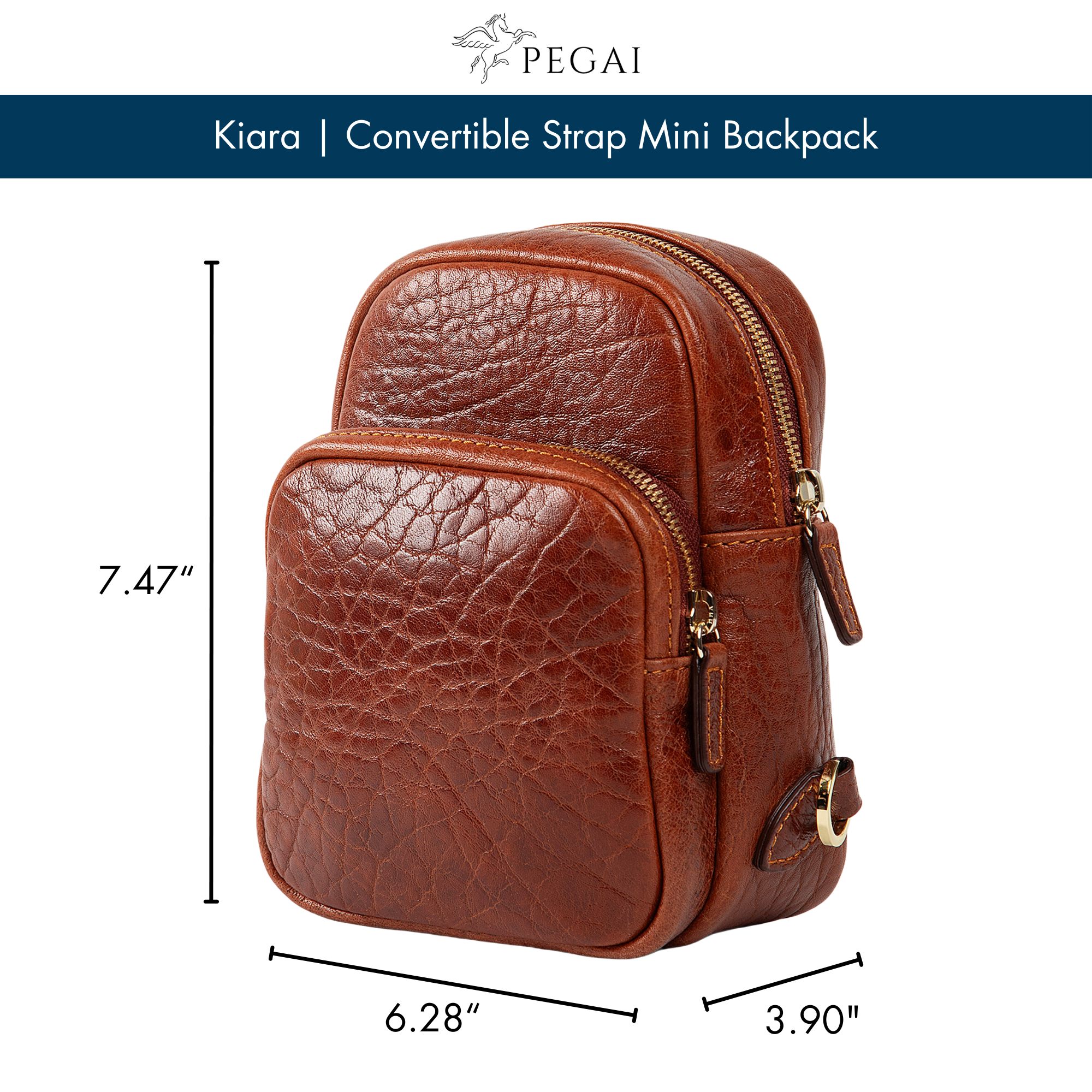 Kiara | Convertible Strap Mini Backpack & Crossbody Bag | Cognac Brown