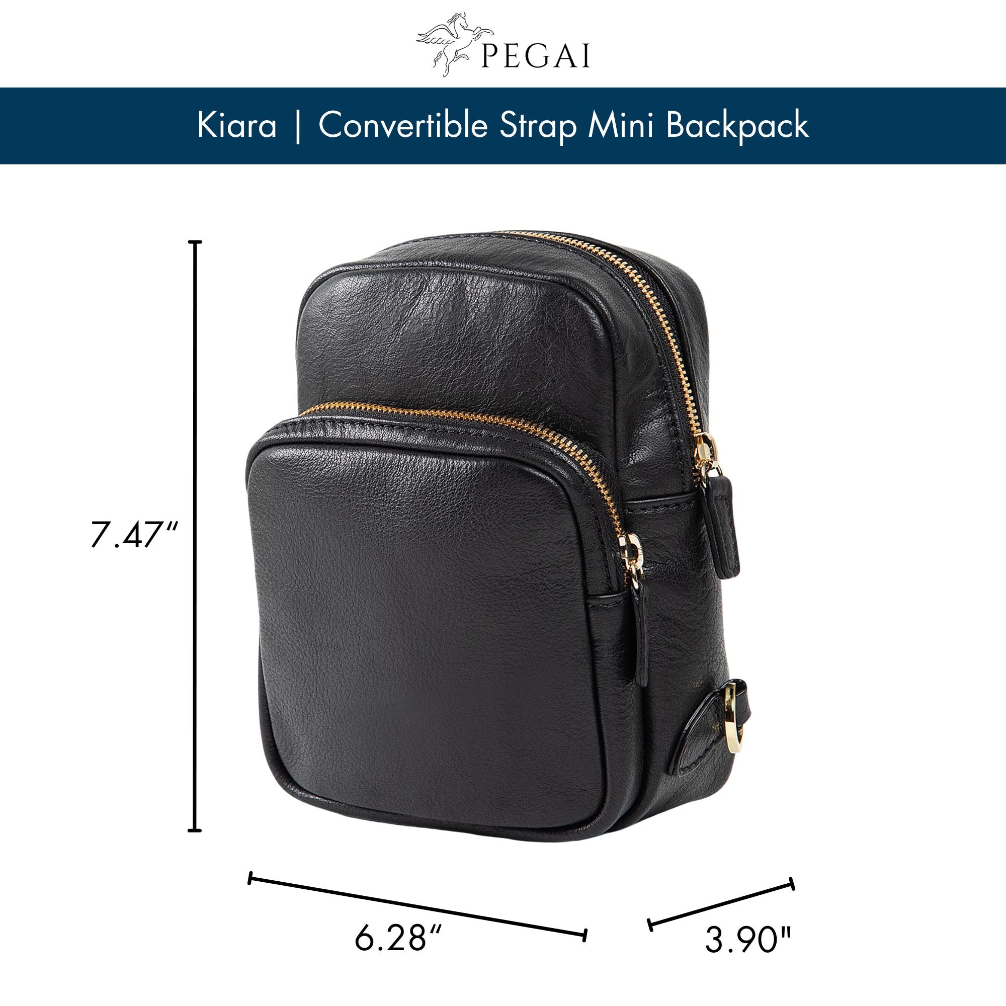 Kiara | Convertible Strap Mini Backpack & Crossbody Bag | Black