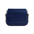 Hampton Crossbody Bag in Babylon Blue, front view on white background. Saddle-shaped flap bag with pebbled lambskin texture and gold hardware at the strap connectors.