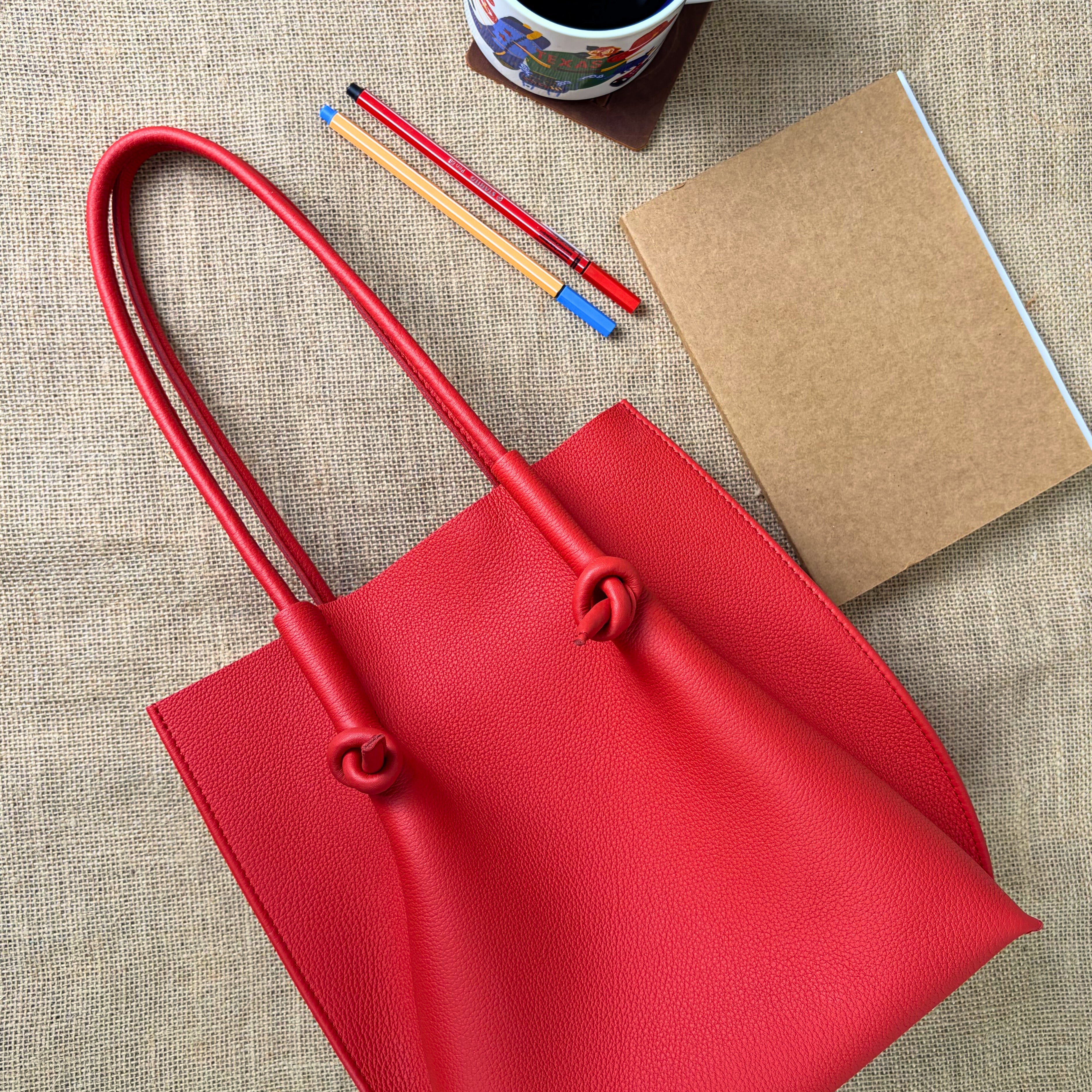 Flora Everyday Leather Tote | Togo Calf Red