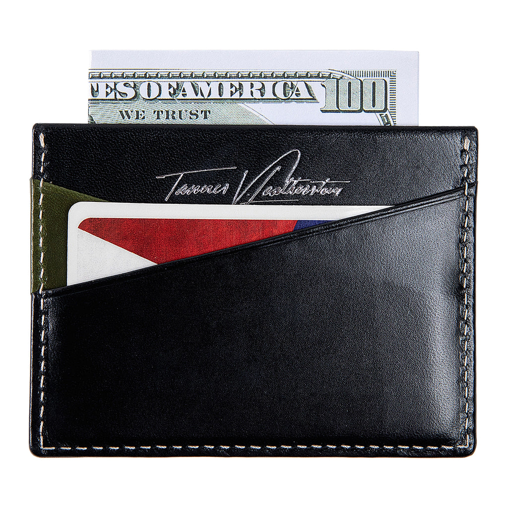 Ricky | Italian Leather Card Holder | Black & Green
