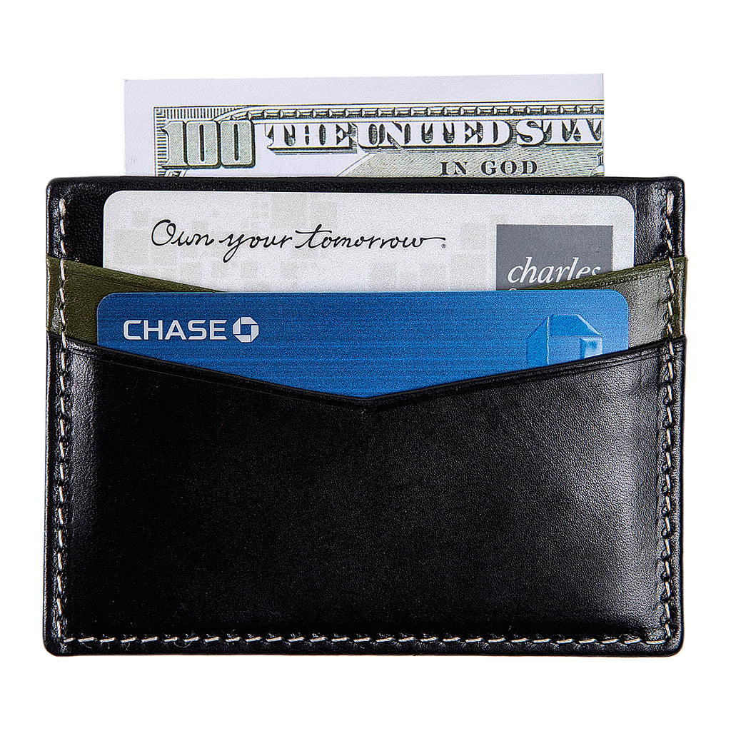 Ricky | Italian Leather Card Holder | Black & Green