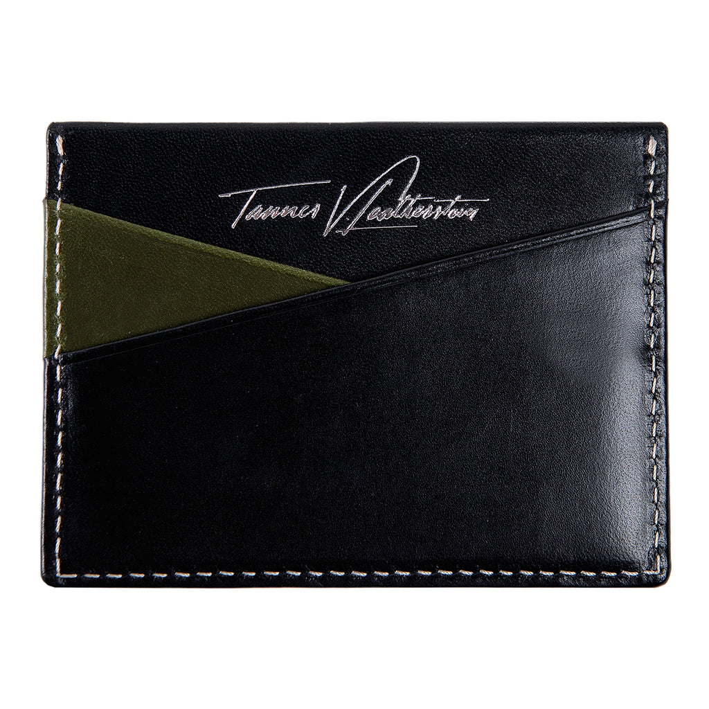 Ricky | Italian Leather Card Holder | Black & Green
