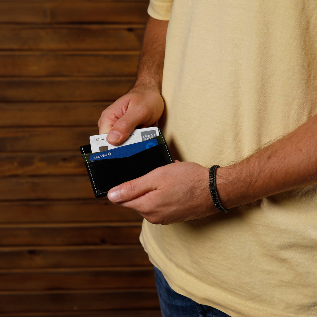 Ricky | Italian Leather Card Holder | Black & Green