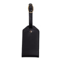 Black Maui full-grain leather luggage tag with antique brass buckle and adjustable strap