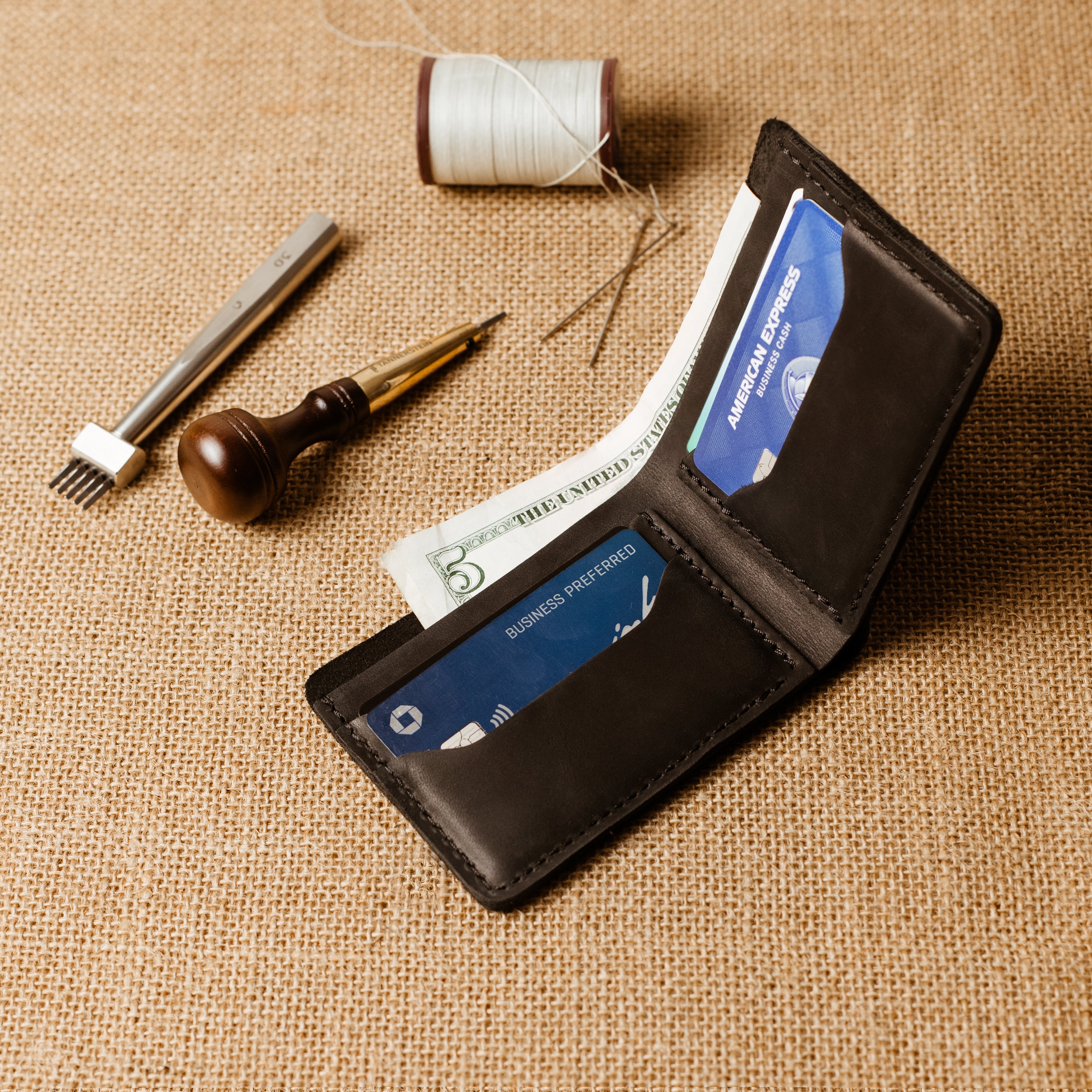 Bureau Leather Bifold Wallet | Charcoal Black