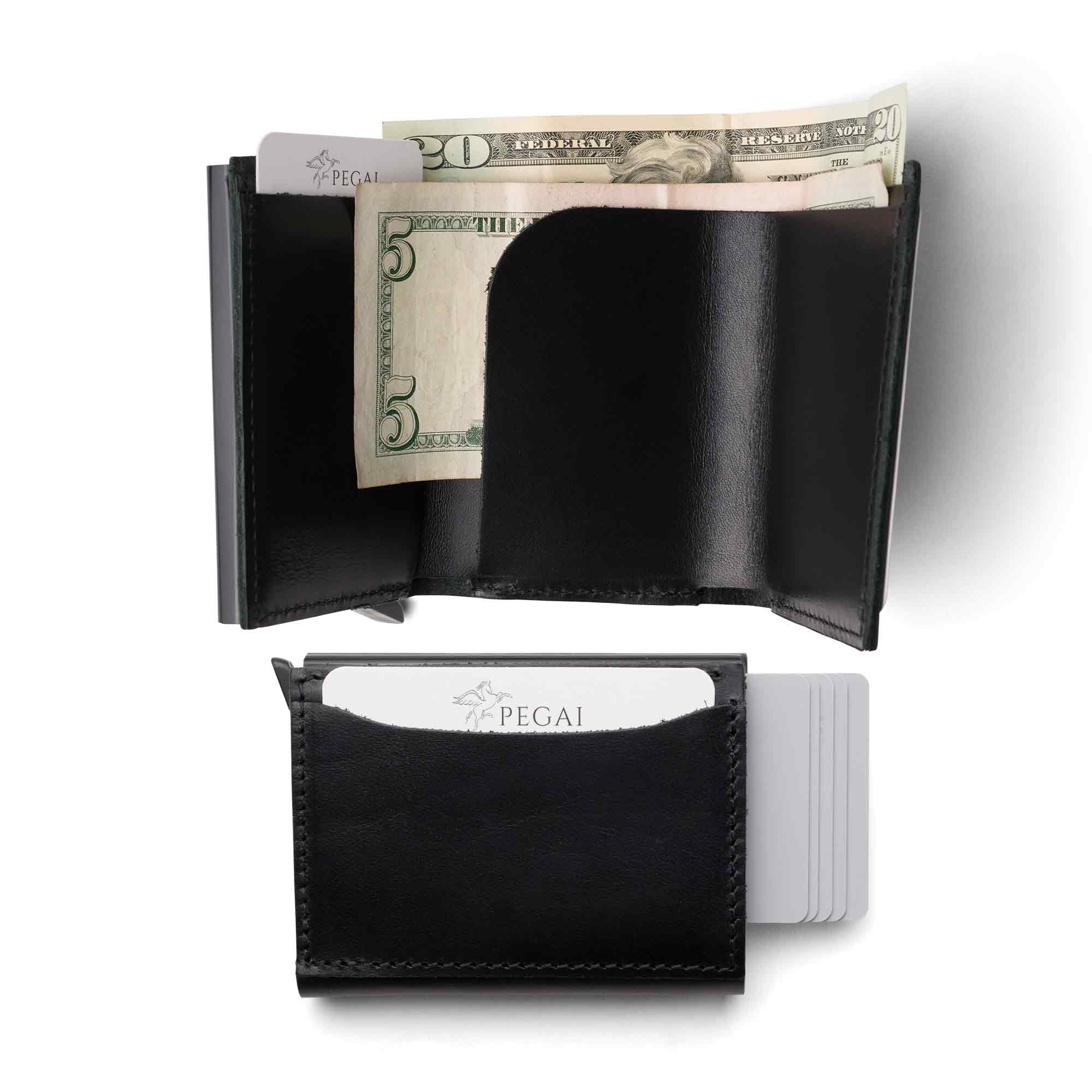 Leather Quick Card Access Trifold Wallet | Black | Mack