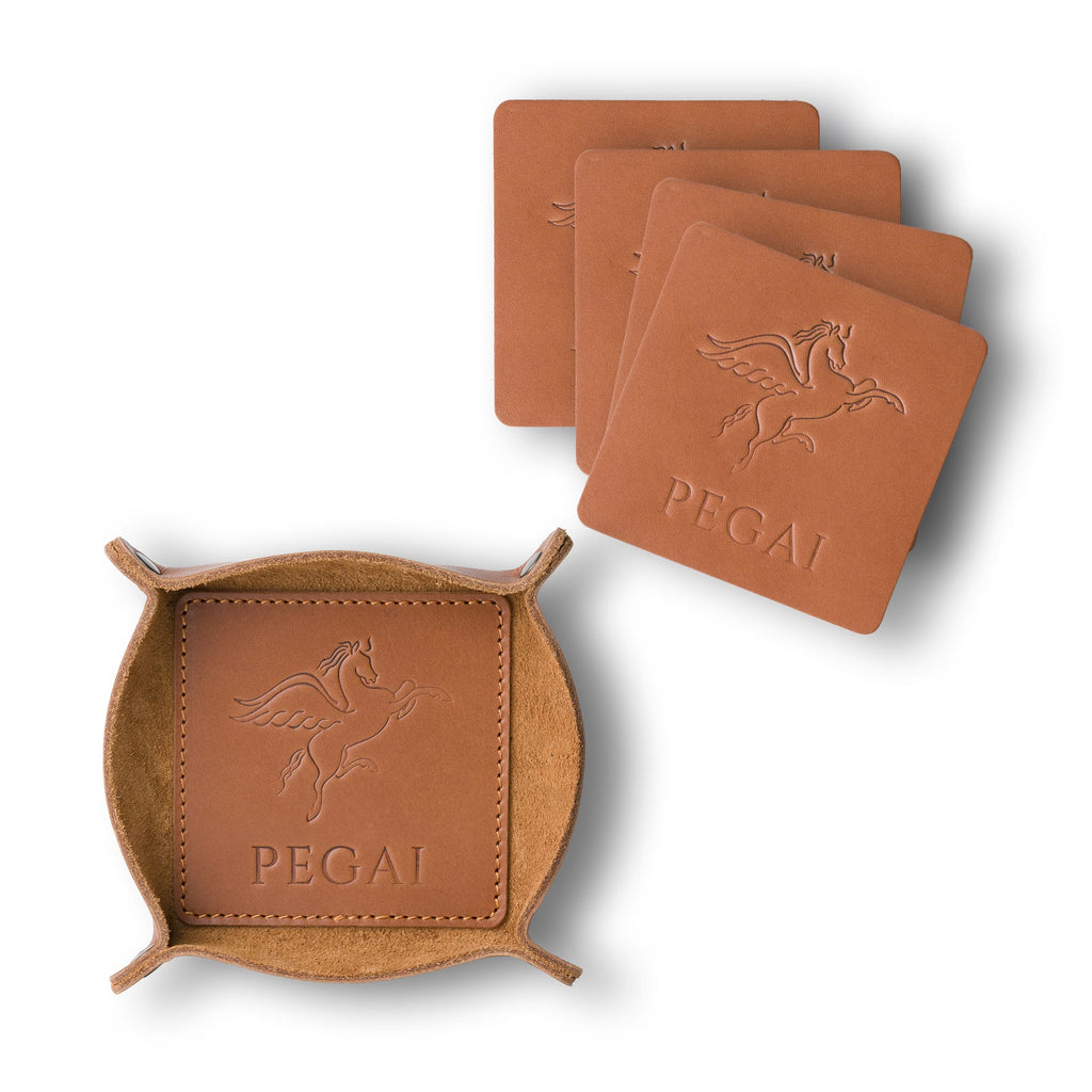 leather coaster catchall tray set taba brown stack